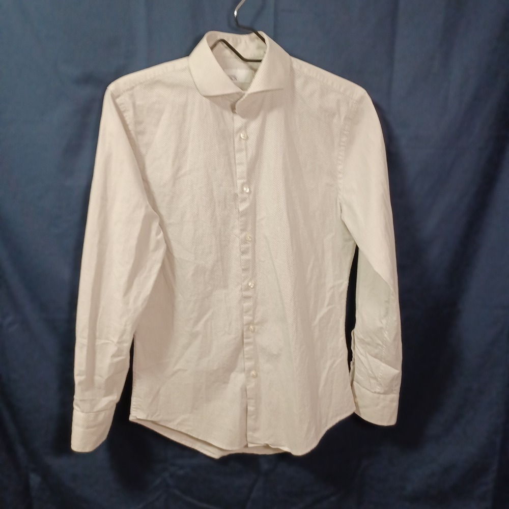 Nordstrom Rack Dress Shirt Men 14.5 32/33 White Micro Dot Trim Fit Spread Collar